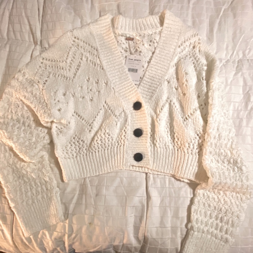 Free people white button up knit cardigan NWT